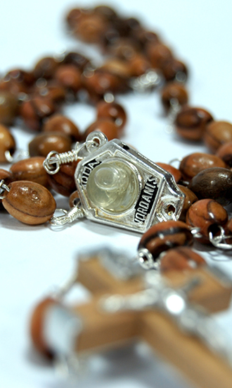 olive wood rosary with holy water from the Jordan river